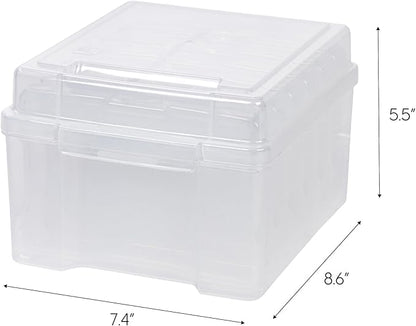 IRIS USA 5" x 7" Photo Storage Box Craft Keeper, Transparent Protection Container with 6 Organization Holder Cases for Pictures, Tasks, Scrapbooking, Ephemera, Stationery Storage, Clear