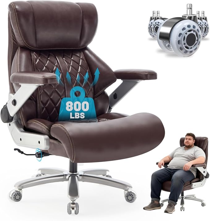800lbs Executive Chairs with 5D Flip Arms, Heavy Duty Office Chair with Adjustable Lumbar Support, Office Chair for Heavy People, Big and Tall chair with Quiet Rubber Wheel and Extra Wide seat