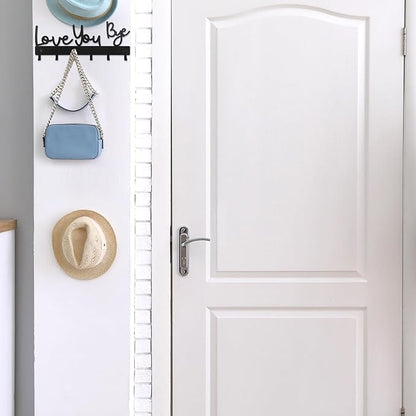 Valentines Key Holder Wall Mount Love You Bye Key Holder Hook Rack Organizer Hanger with 6 Hooks for Wall Express Love Art Sign Decor for Entryway Front Door(Hook Style,10 x 4)