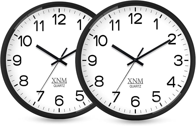 XNM 2 Pack Black Wall Clock 8 Inch Small Classic Wall Clocks Battery Operated Modern Minimalist Wall Clock for Living Room Bedroom Silent Non Ticking