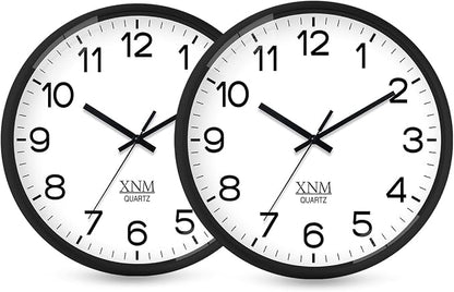 XNM 2 Pack Black Wall Clock 8 Inch Small Classic Wall Clocks Battery Operated Modern Minimalist Wall Clock for Living Room Bedroom Silent Non Ticking