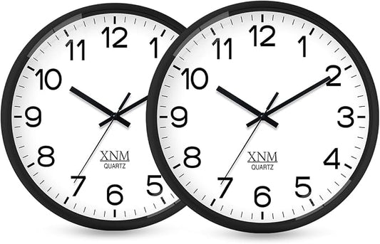 XNM 2 Pack Black Wall Clock 8 Inch Small Classic Wall Clocks Battery Operated Modern Minimalist Wall Clock for Living Room Bedroom Silent Non Ticking