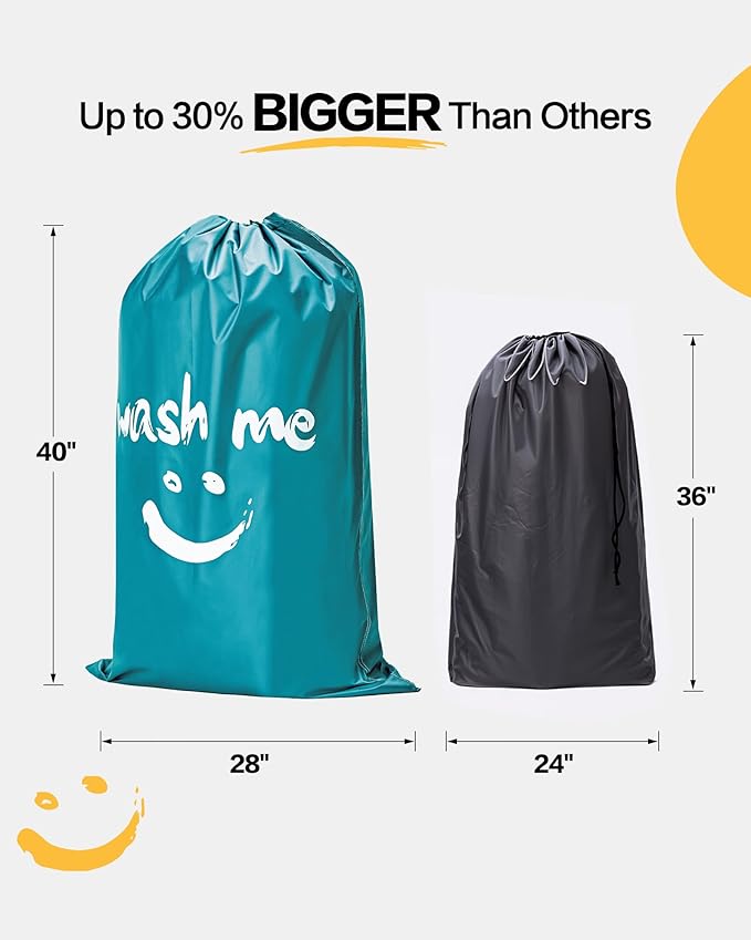 HOMEST 2 Pack XL Laundry Bags 28" x 40", Extra Large Dirty Clothes Organizer Holds 3-4 Loads, Machine Washable Drawstring Laundry Bag for Dorm, Camp, Laundromat, Family, Travel, Sky blue & Blue