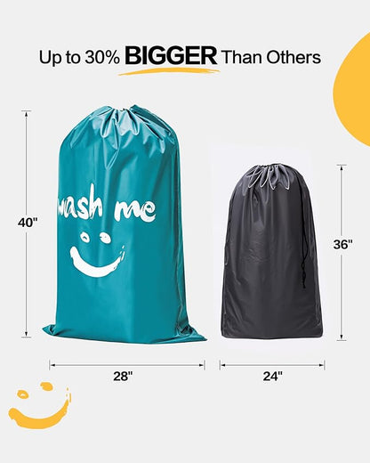 HOMEST 2 Pack XL Laundry Bags 28" x 40", Extra Large Dirty Clothes Organizer Holds 3-4 Loads, Machine Washable Drawstring Laundry Bag for Dorm, Camp, Laundromat, Family, Travel, Sky blue & Blue
