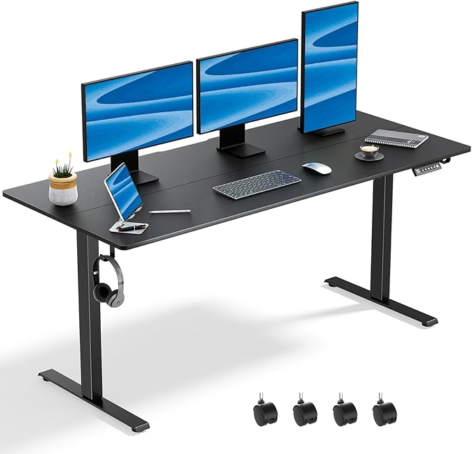 63 x 28 Inch Electric Standing Desk Adjustable Height, Sit Stand Desk, Stand up Desk for Home Office, Computer Workstation (Spliced Desktop,Black)