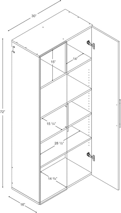 Prepac HangUps 30" Large Garage Cabinet, Bathroom Cabinet Wall Mount, Ideal for Garage, Kitchen and Laundry Organization 30" W x 72" H x 16" D, Light Gray