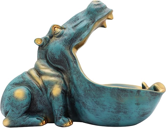 aboxoo Hippo Statue,Large Hippopotamus Figurine Home Sculpture with Resin, Hippo Candy Jar, Candy Dish Bowl for Office Desk, Key Bowl for Entryway Table,Container Storage Art Decor Box(Dark Blue)
