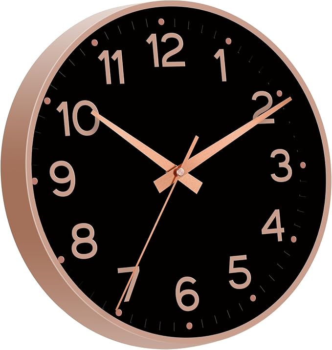 Roymnie Wall Clock, Silent Wall Clocks Battery Operated 8 Inch-Modern Non Ticking Analog Clock Decorative for Kitchen Office Bathroom Bedroom(Black Rose Gold)