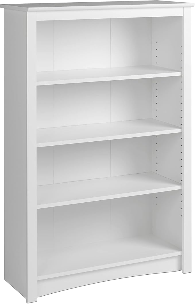 Prepac Sonoma 4-Tier Bookcase 48"H with 3 Adjustable Shelves, White Storage Cabinet, Modern Display Cabinet, Bookshelf with Storage Shelves for Home Office, Living Room Organizer