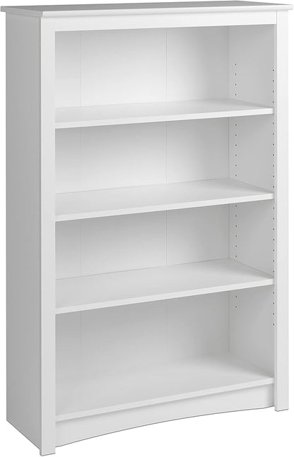Prepac Sonoma 4-Tier Bookcase 48"H with 3 Adjustable Shelves, White Storage Cabinet, Modern Display Cabinet, Bookshelf with Storage Shelves for Home Office, Living Room Organizer