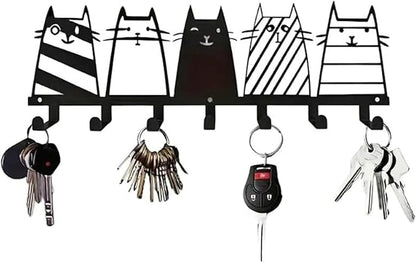 Key Holder Wall Mounted with Screws and Anchors, Black Multifunctional Key Hanger with 7 Hooks, Entryway Front Door Kitchen Hallway Garage Office