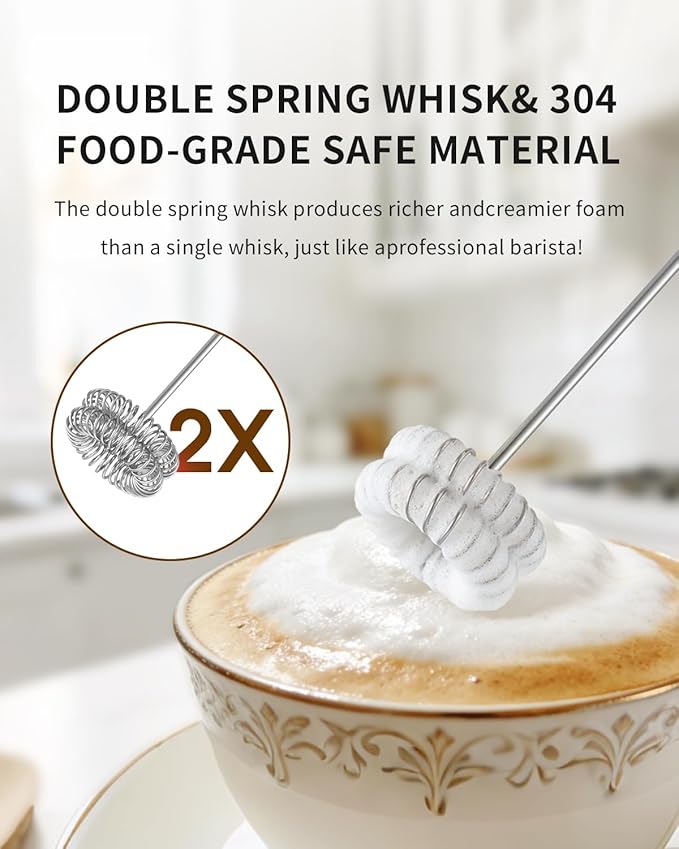 CIRCLE JOY Rechargeable Milk Frother Handheld with Stand,Dual Spring Whisk Electric Coffee Frother Wand, Portable Hand Frother Drink Mixer for Matcha Lattes Cappuccino, Coffee Lover Gift, Silver