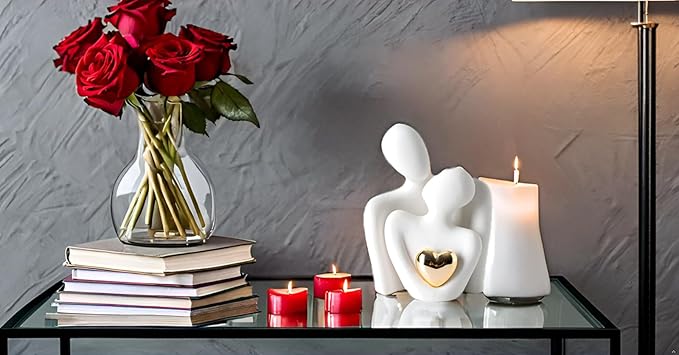 GJFASGF Mini Hugging Couple Statue Ceramic Lover Figurine Home Decor is a Romantic Gift for Her on Wedding Anniversary and Valentines, TV Stand Decoration Knick Knacks for Shelves (White)