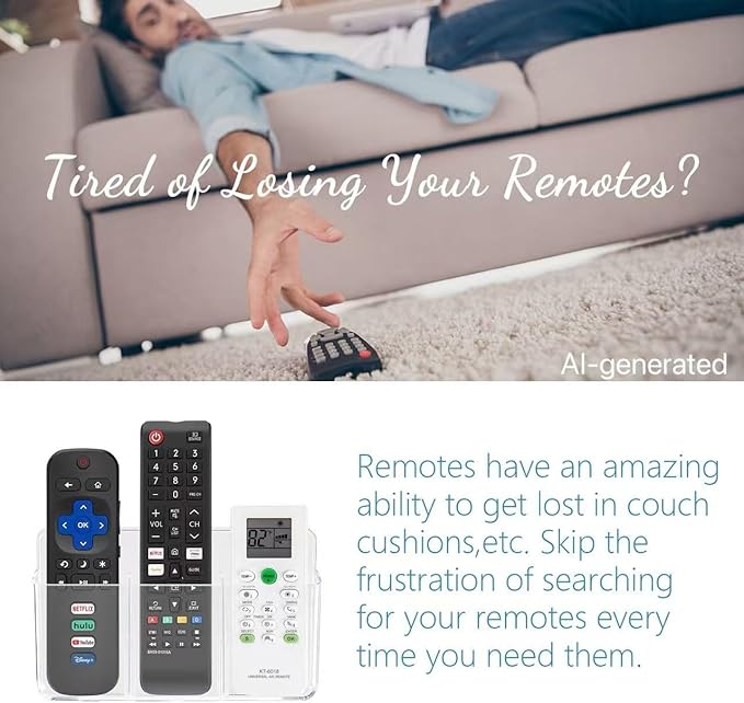 3 Compartments Remote Control Holder Wall Mount, TV Controller Holder, Self Adhesive Remote Holder, Wall Pen Holder Storage Accessories for Home Office School (Clear)