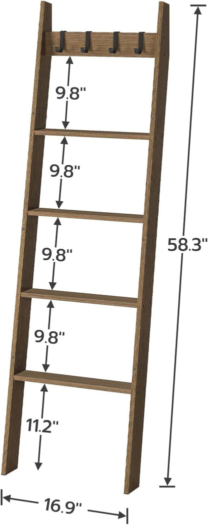 HOOBRO Blanket Ladder for Living Room and Bedroom, Standing Towel Rack, Decorative Ladder Shelf, Wall Leaning Farmhouse Blanket Storage, Towel Rack, Bathroom, 02LB01-51CJ01G1