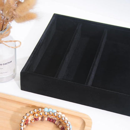 Bedside Organizer Tray, Desktop Storage Tray for Jewelry, Sunglass, Phone, Watch, Perfume,Lipstick, Nightstand Desk-top Catchall, Multi-use Holder for Desk Drawer (Black 3Grid)