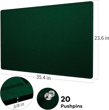 Bulletin Board, 36 x 24 Inches Felt Pin Board - Decorative Cork Alternative for Wall, 3' x 2' Foldable Picture Self-Adhesive Vision Prayer Board With 20 Pushpins - Dark Green