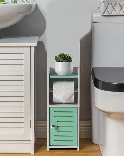 AOJEZOR Toilet Paper Holder Stand: Freestanding PVC Cabinet Storage for Small Bathroom Spaces for Homes and Renters-Mint Green