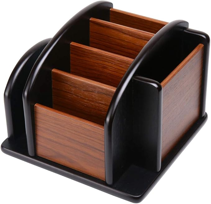 Siveit Wooden Desk Organizer, Desktop Office Supplies Storage Remote Control Caddy Holder (6-Compartment)