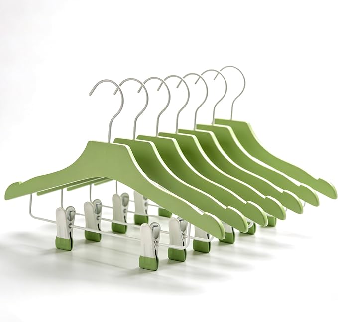 Green 12.7" Ultra-Thin Wooden Children Closet Clothes Clips Hangers 20PCS Wood Baby Kids Coat Hangers for Infant Toddler Newborn Jumpsuit Pants Skirts Jeans Space Saving Heavy Duty Durable
