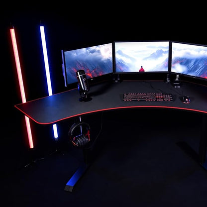 Arozzi Arena Angelo L Shaped GamingDesk, PC GamingDesk L Shape, Height Adjustable L Shaped Standing Desk for Home Office, with Full Coverage Mouse Pad (Black)