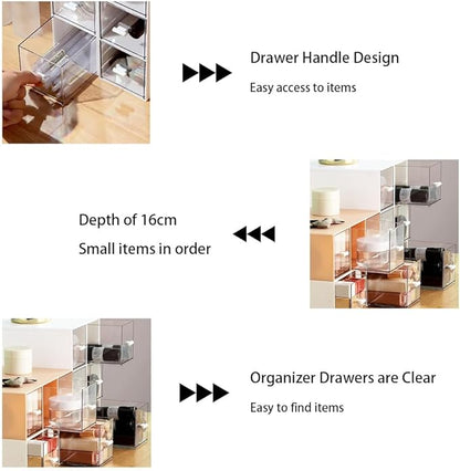 Plastic Clear Tea Box, Tea Bag Organizer with 3 Drawers, Stackable Storage Drawers, Makeup Organizer, Stackable Tea Bag Storage for Sugar Sachets, Coffee, Cosmetic, Jewelry, Bathroom Organization