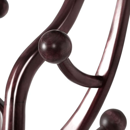 Bekrvio Coat Rack Freestanding Wood Tree Rack with 8 Hooks, Creative Design Tree Branch-look, Coat Tree Clothes Hanger Stand with Stable Sphere Base for Entryway, Hallway, Bedroom (Wine Red)