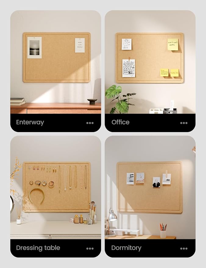 Fluxynara Bulletin Board, 23.6" x 17.5" Cork Board Alternative with 12 Safe Removable Adhesive Tabs, Foldable Felt Pin Board for Home Office, Classroom, Bedroom,Entryway for Walls— Mustard Yellow