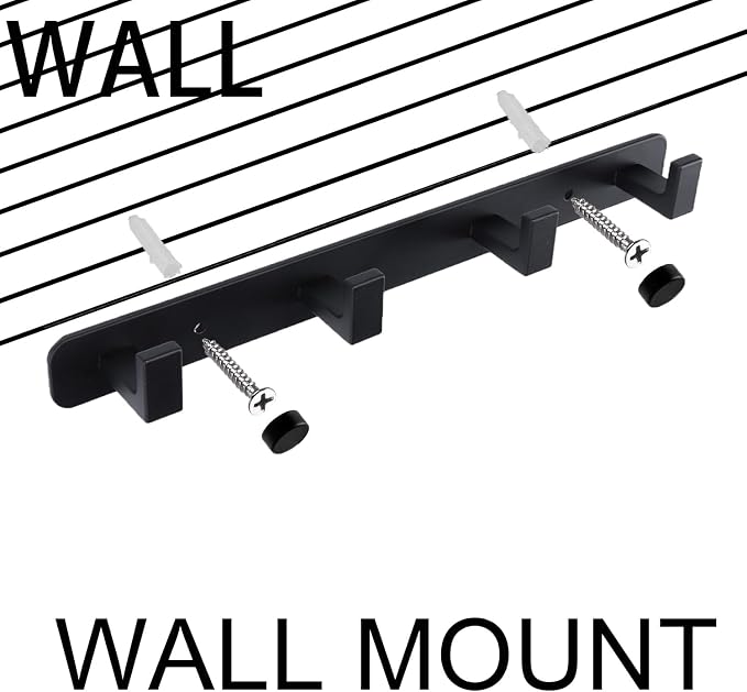 Coat Rack, Heavy Duty Stainless Steel 4 Tri Coat Hook Hanger, Wall Mounted Storage Wall Hooks, Rustic Clothes Hook/Key Hook Rail for Bathroom Kitchen Entryway(4 Hook Black)