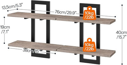 HOOBRO Floating Shelves, 15 Inch Wall Shelf Set of 2, Wall Mounted Storage Shelves 2-Tier, Hanging Bathroom Shelves, for Living Room, Bedroom, Bathroom, Kitchen, Greige BG32BJ01