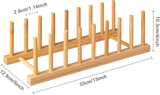 HBlife 4pcs Bamboo Dish Plate Bowl Cup Book Pot Lid Cutting Board Drying Rack Stand Drainer Storage Holder Organizer Kitchen Cabinet (Keep Dry)