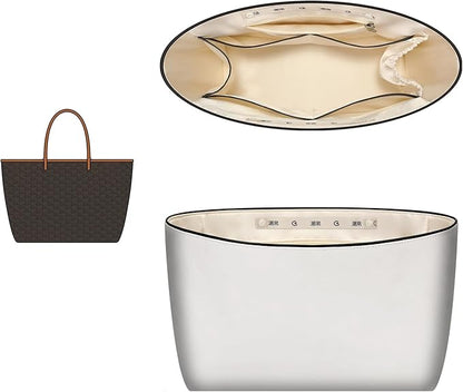 GIVLEFLY Purse Organizer Insert Fit for Saint Louis GM Tote Bag Organizer Insert with Cup Holder, Light Weight Purse Dividers for Inside Purse with Built-In Zipper Pocket (Beige Lining,Extra Large)