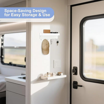 RELBRO Magnetic Key Holder for Fridge, Metal Wall Mount Key Rack with Shelf, 6 Hooks, 2 Installation Options, White