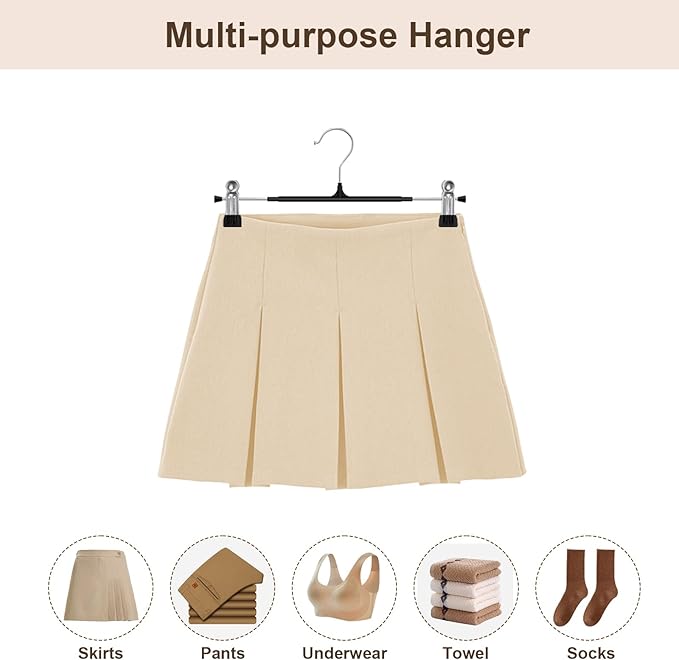 POZEAN Pants Hangers with Clips for Women 50 Pack, 12Inch Adjustable Heavy Duty Skirt Hangers, Space Saving Non-Slip Shorts Jeans Trousers Clothes Hangers, Black