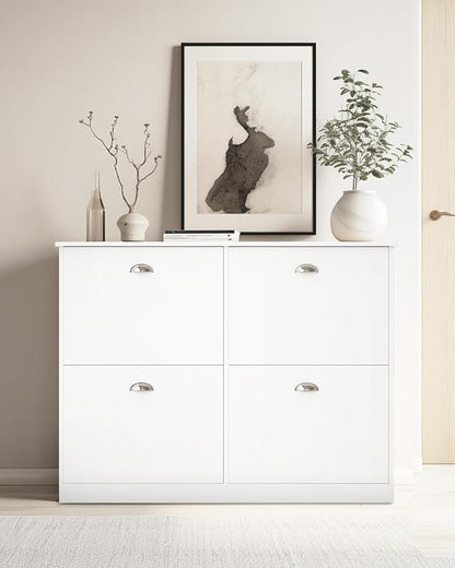 MIRROTOWEL Shoe Cabinet,Hidden Slim Narrow Shoe Rack Cabinet with 4 Drawers for Entryway, Foyer,Hallway,Bedroom,White