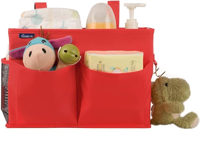 Surblue Caddy Hanging Organizer Bedside Storage Bag for Bunk and Hospital Beds, Red, Small