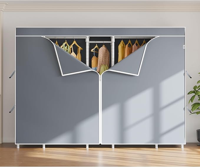 VIPEK V50C Extra Large Coverd Clothes Rack, White Portable Closet Rack with Grey Cover, Multi-Functional Freestanding Wardrobe Closet Heavy Duty Clothing Racks for Hanging Clothes