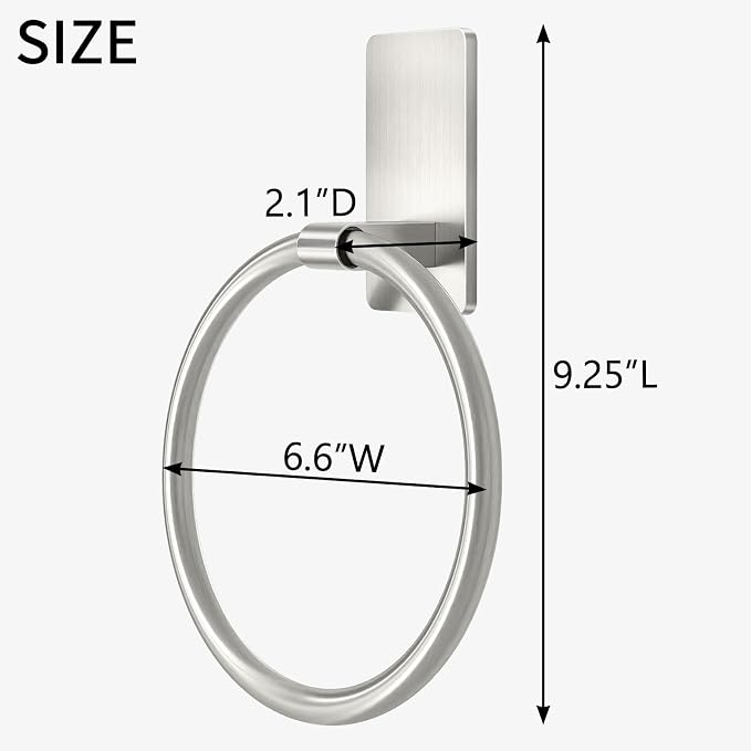 STWWO Brushed Nickel Towel Ring, Hand Towel Holder for Bathroom, Self Adhesive Hand Towel Rings for Bath, Kitchen, RV, No Drill Hole