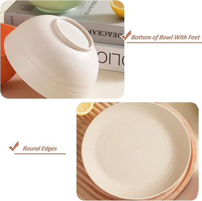 18pcs Wheat Straw Dinnerware Sets Service for 6 SANLUNS Unbreakable Reusable Dinnerware Set Kitchen Cups Round Plates and Bowls Sets Microwave Dinnerware Set for Kitchen Travel Camping