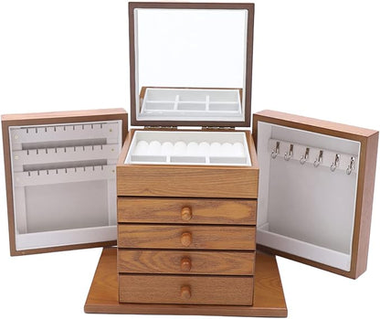 Wooden Jewelry Box for Women, 5-Layer Wooden Jewelry Organizer Boxes with 4 Drawers, Vintage Solild Wood Storage CaseJewelries, Watches, Necklace, Ring (Light Brown)