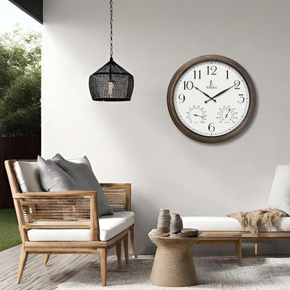 Outdoor Clocks for Patio Large Waterproof with Thermometer - 24 inch Indoor Outdoor Wall Clock with Temperature and Humidity Combo - Weatherproof, Accurate & Easy to Read for Pool, Garden & Home Decor