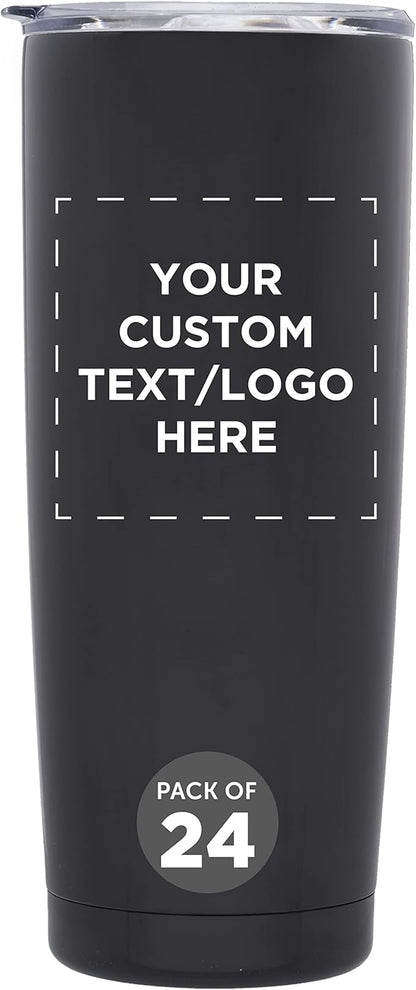 Custom Pipette Stainless Steel Coffee Tumblers 20 oz. Set of 24, Personalized Bulk Pack - Double Wall, Perfect for Coffee, Hot Cocoa, Other Hot & Cold Beverages - Black