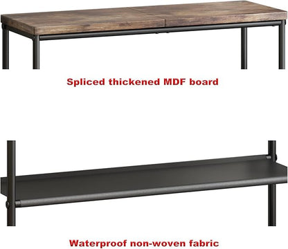 Shoe Rack Organizer 6 Tier Metal Organizer Shelf with Industrial MDF Board and Layer Fabric for Entryway Closet Bedroom Living Room Garage,Black & Rustic Brown (Black+Rustic Brown, 6 Tier)