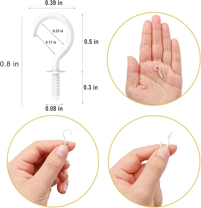 RELBRO 1/2 Inch Small Screw Hooks, Mini Metal Twist in Hooks, White, 100 Pcs
