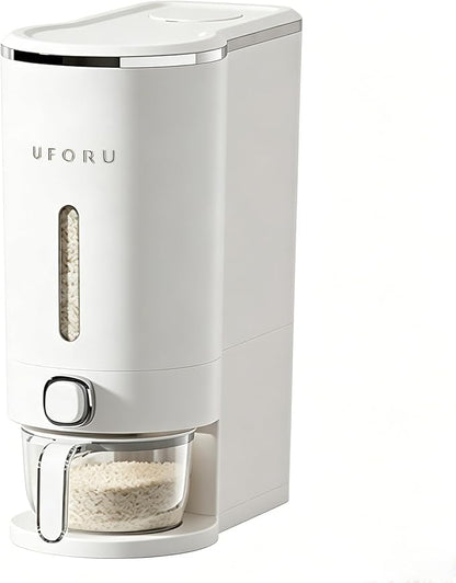 UFORU Rice Dispenser, Rice Storage Container with Measuring Cup for Kitchen Pantry Household, Cereal Dry Food Storage Containers Airtight, Sealed Moisture Proof (White 22 Lbs)