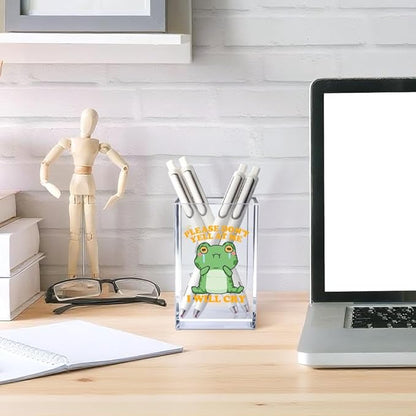 Please Don't Yell at Me I Will Cry Acrylic Cosmetic Pencil Pen Holder Cup, Funny Frog Desk Organizer Accessory for Home Office Decor, Frog Lover Gifts, Sarcastic Work Gifts for Coworker Teacher