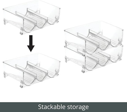 mDesign Plastic Free-Standing Stackable 3 Bottle Storage Holder Rack - Water, Wine, and Drink Organizer Shelf for Kitchen Countertop, Cabinet, Pantry, Fridge, Freezer, 4 Pack - Clear
