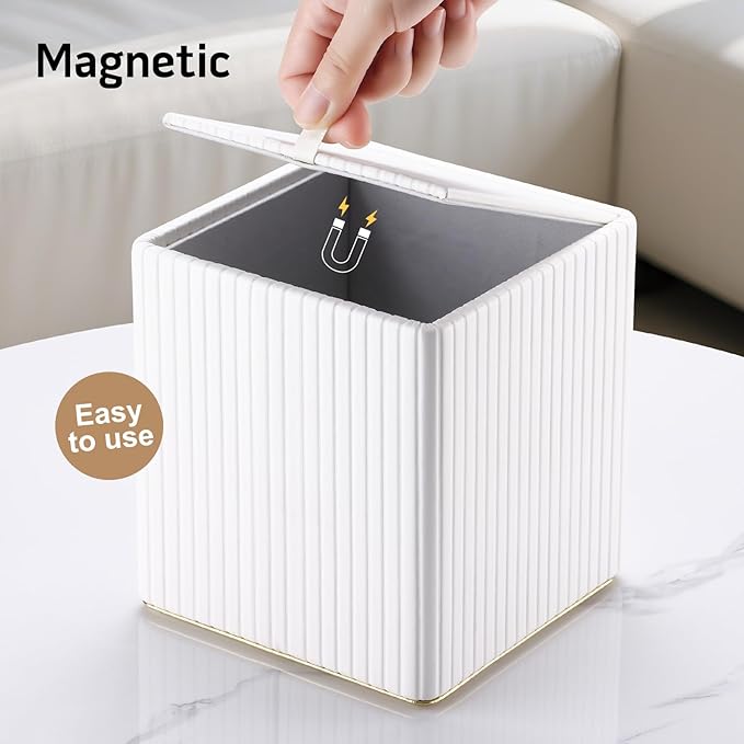 KINGFOM Tissue Box Cover, PU Leather Square Tissue Box Holder for Kleenexs with Magnetic Bottom Cover for Facial Tissues/Napkins, Office & Living Room Decor Box White