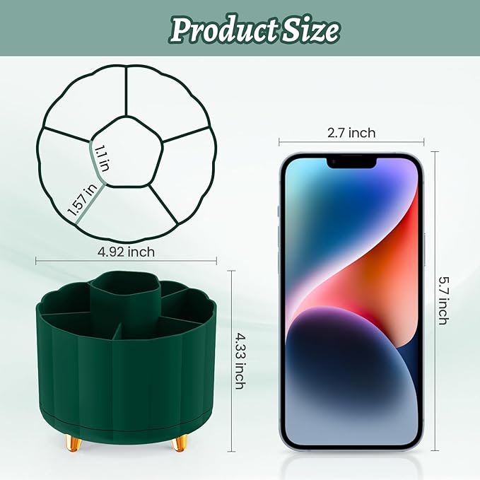 Desktop Organizer 360 Rotating, with 6 Slots Pen & Pencil Holder, Desk Caddy for Markers, pen, pencil, Space Saving Office Organization, Small Desk Essentials, Work Home, Green