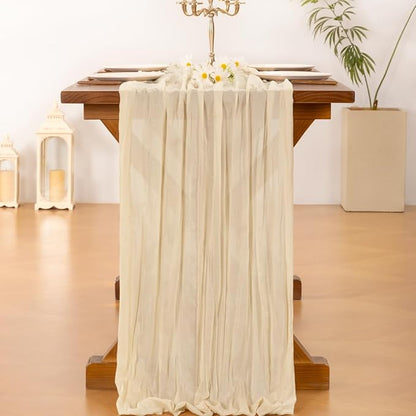Socomi 3pcs Beige Valentine's Day Cheesecloth Table Runner Boho Rustic Gauze 120 inch 10FT Cheese Cloth Runner for Wedding Party Baby Shower Birthday Home Decor Holiday Decorations
